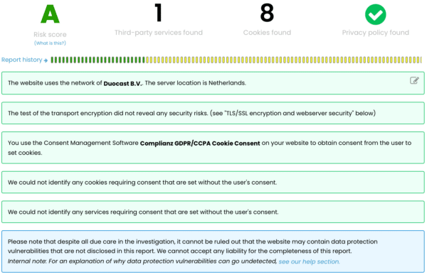 decareto – overzicht websitescan websitescan privacy compliance rapportage